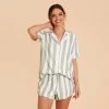 Eddie Pajama Set - Sage Stripe -Elegant Moments Shop sage stripe eddie short sleeve bridesmaid pajama set 05