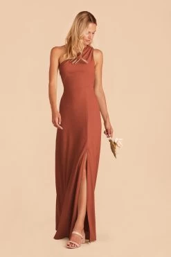 Kira Crepe Dress - Terracotta -Elegant Moments Shop terracotta kira crepe bridesmaid dress 01