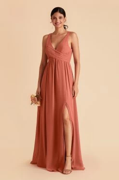 Laurie Empire Dress - Terracotta -Elegant Moments Shop terracotta laurie slit bridesmaid dress 01
