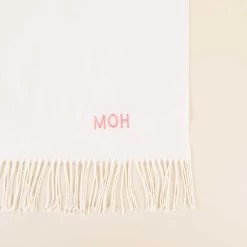 Shawl With Fringe - Cream -Elegant Moments Shop white cashmere shawl personalized flat lay 01
