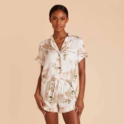 Jonny Floral Pajama Set - White Floral Meadow -Elegant Moments Shop white jonny floral pj set bridesmaid pajamas 02