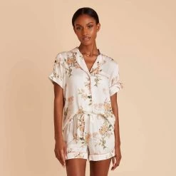 Jonny Floral Pajama Set - White Floral Meadow -Elegant Moments Shop white jonny floral pj set bridesmaid pajamas 03
