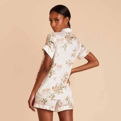 Jonny Floral Pajama Set - White Floral Meadow -Elegant Moments Shop white jonny floral pj set bridesmaid pajamas 05
