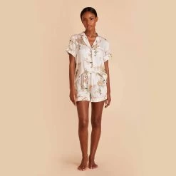 Jonny Floral Pajama Set - White Floral Meadow -Elegant Moments Shop white jonny floral pj set bridesmaid pajamas 06